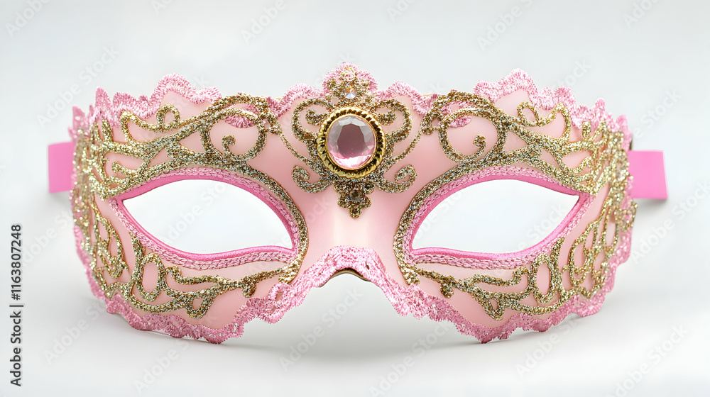 Pink and gold masquerade mask with intricate lace edges and central gem, perfect for elegant events and celebrations Pink and gold masquerade mask with intricate lace edges and central gem, perfect for elegant events and celebrations
