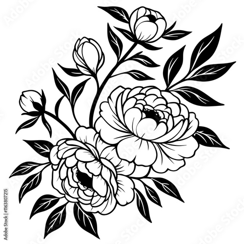 Blooming peony flower silhouette vector illustration 