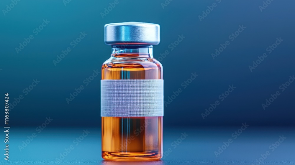 Clear vial with orange liquid against a blue background Clear vial with orange liquid against a blue background