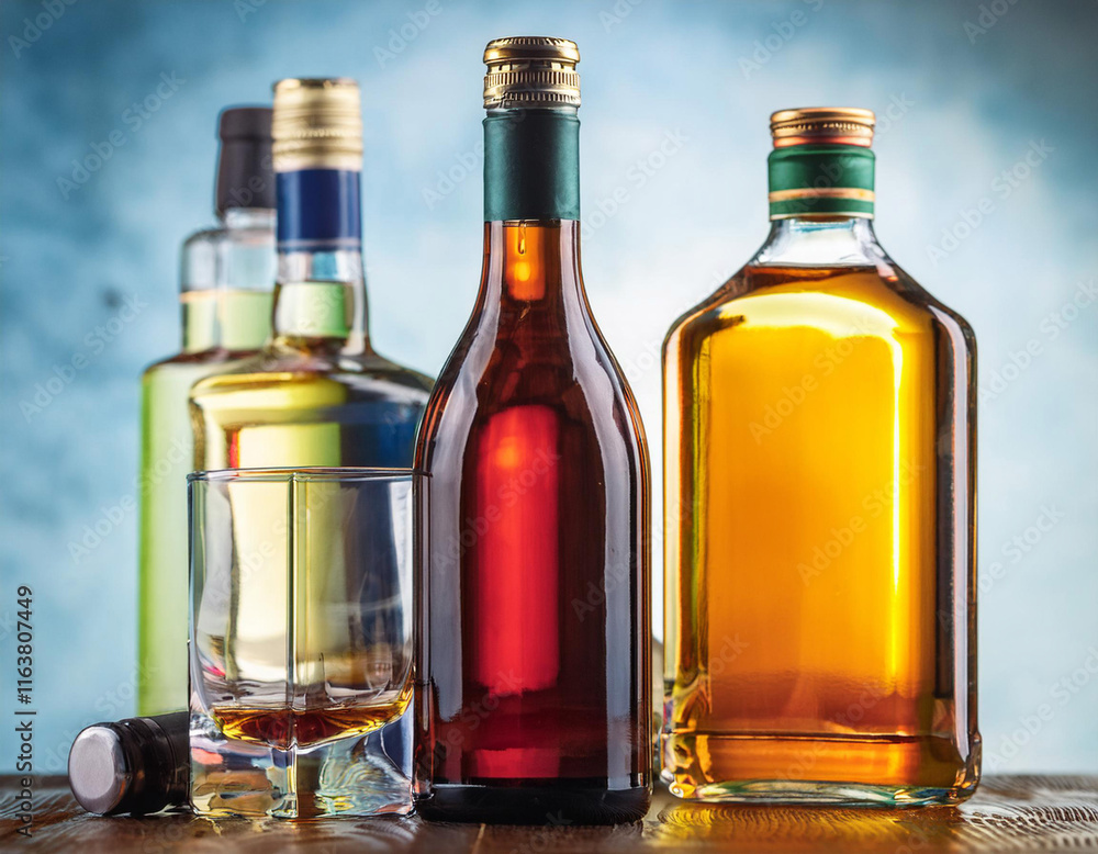 Close-Up of Alcoholic Beverages and Bottles Close-Up of Alcoholic Beverages and Bottles