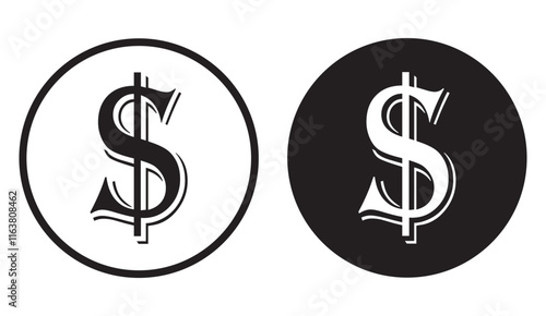 Dollar sign outline and filled icon in round circle. Vector illustration.