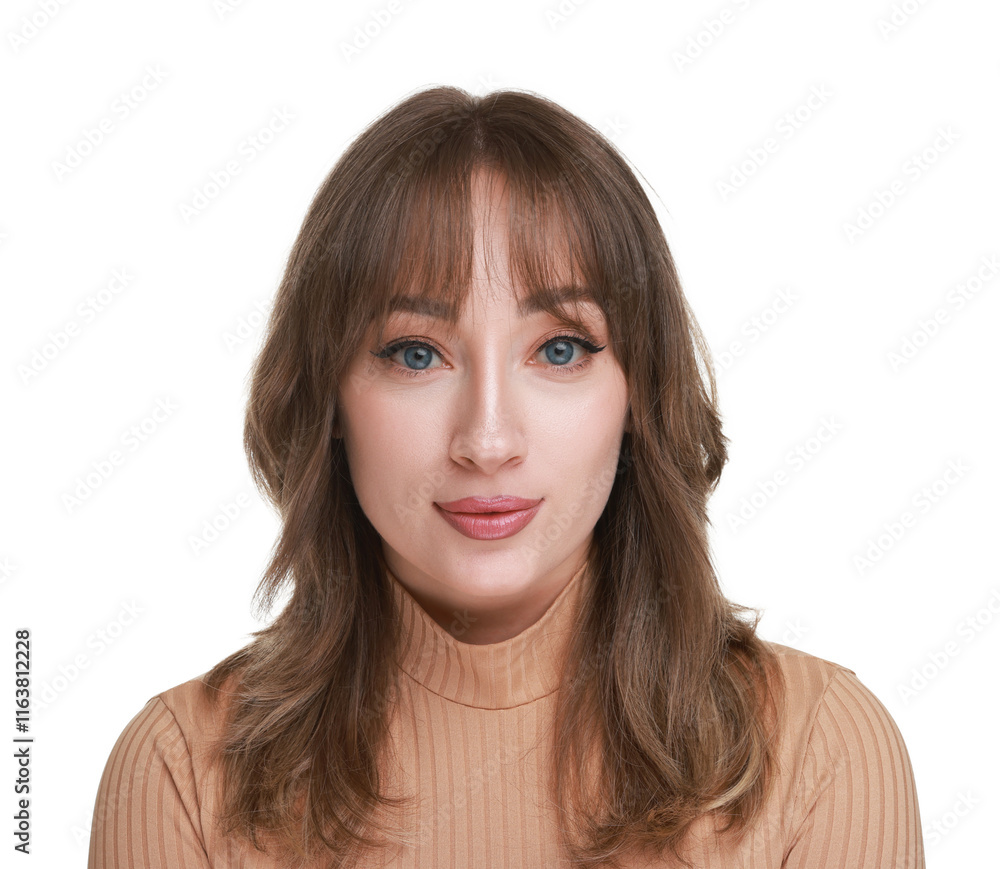 Attractive woman with stylish haircut on white background Attractive woman with stylish haircut on white background