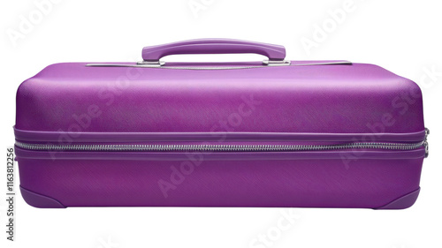 Vibrant purple suitcase ready for adventure on a sunny day photo