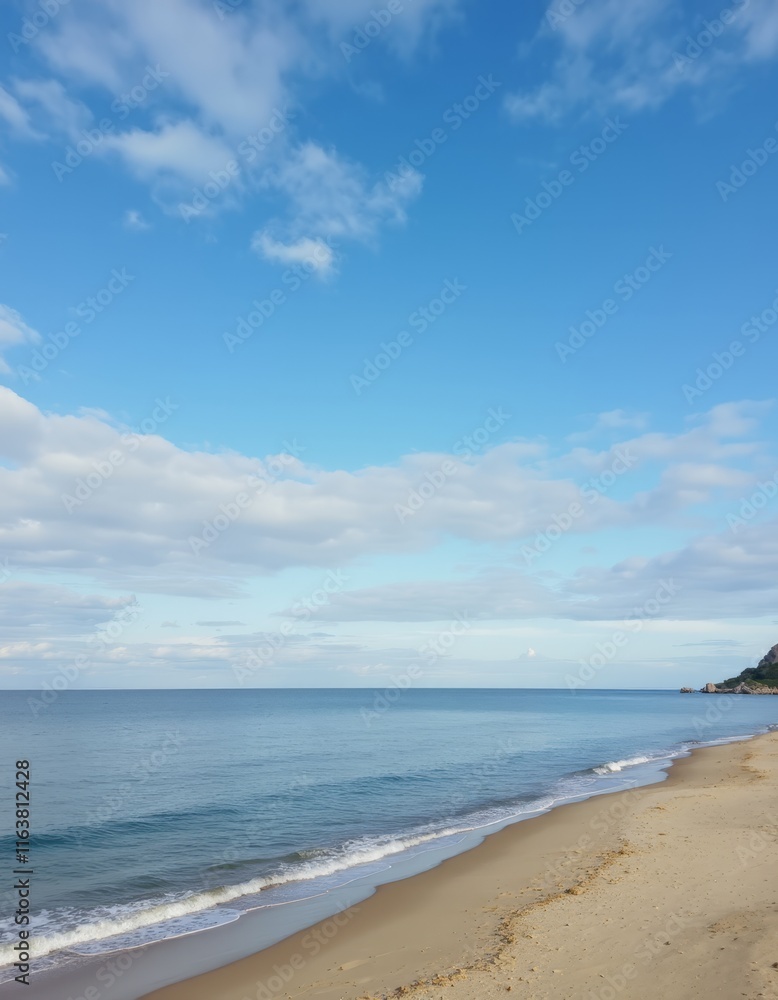 A sandy beach with a blue sky and white clouds A sandy beach with a blue sky and white clouds
