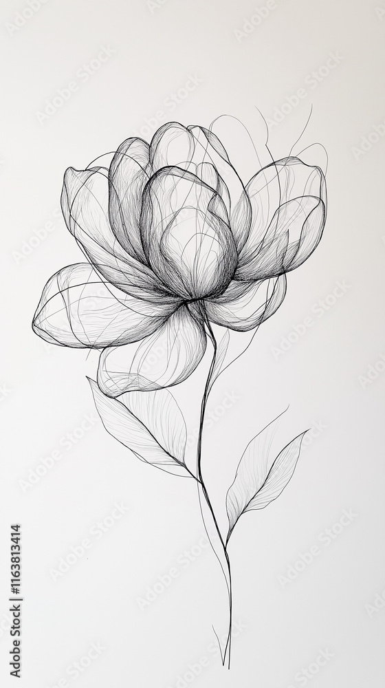 hand drawn flower, line drawing of a flower on white background, abstract floral background hand drawn flower, line drawing of a flower on white background, abstract floral background