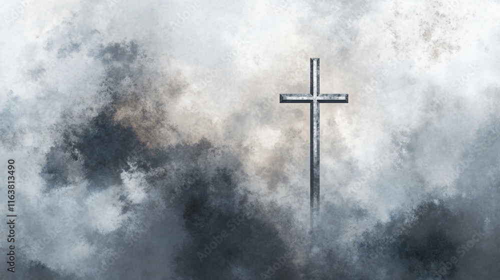 Naklejka premium Stone Cross in Cloudy Sky Digital Art