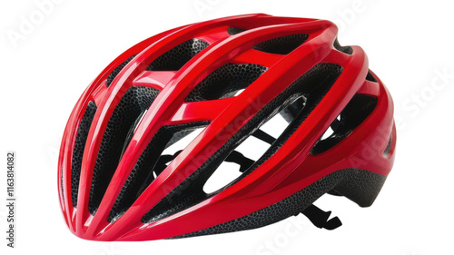 Bright red cycling helmet showcasing modern design and safety features photo