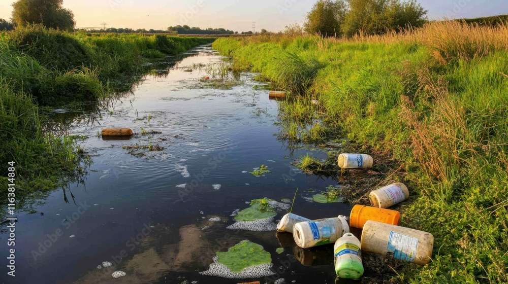 Pollution Impact on Riverbank with Educational Labels Pollution Impact on Riverbank with Educational Labels