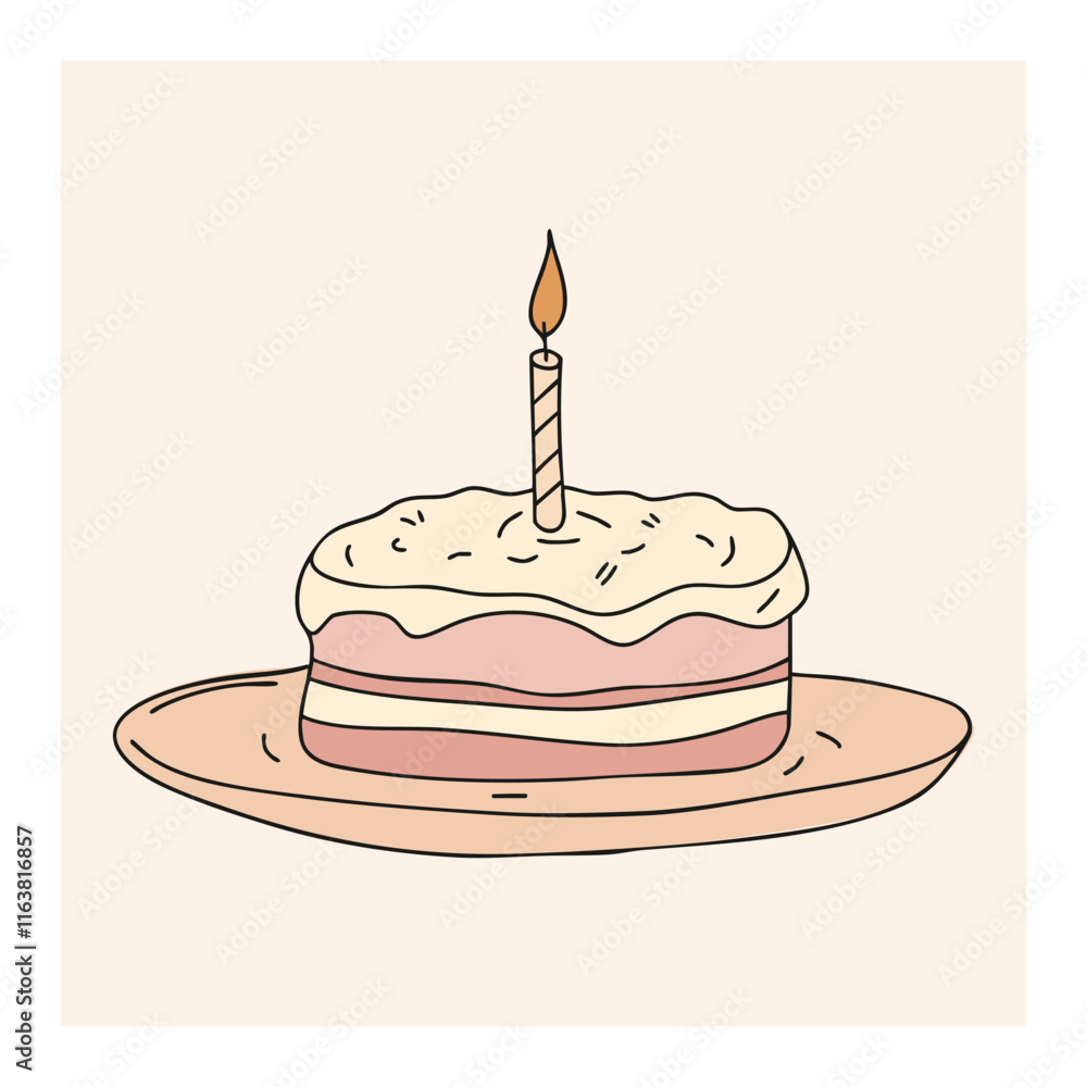 Birthday Cake with Candle Illustration Birthday Cake with Candle Illustration