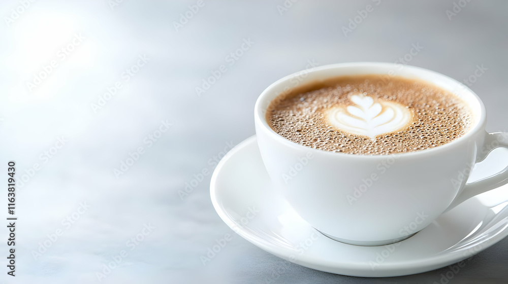 Fototapeta premium Latte art in a white cup on a marble table.