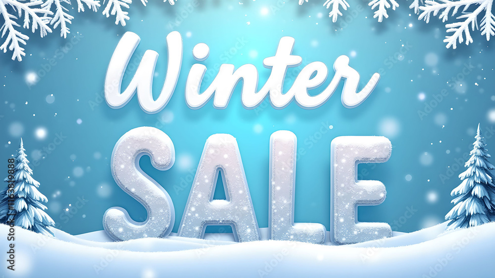 Winter Sale Banner with Snow Covered Text. Festive Holiday Promotion. Winter Sale Banner with Snow Covered Text. Festive Holiday Promotion.