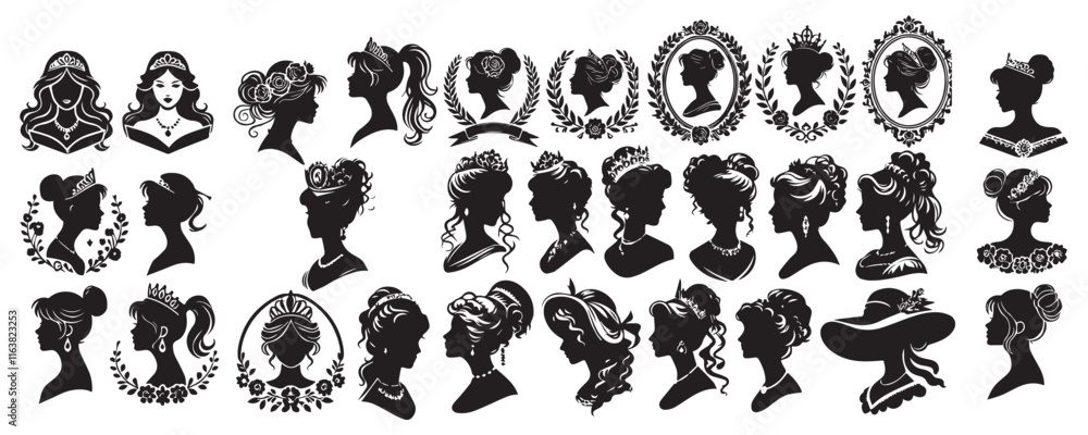 Obraz premium cameo, all different style silhouette vector illustration design black and white