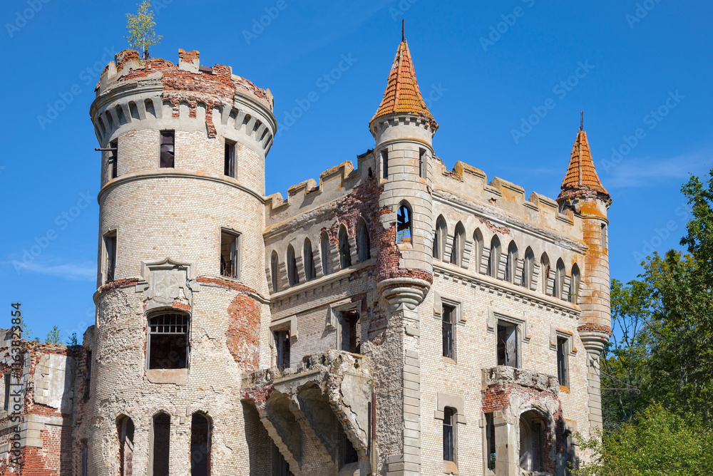 Fototapeta premium Fragment of the ruin of the manor house in the estate of Vladimir Khrapovitsky. Muromtsevo, Vladimir region, Russia