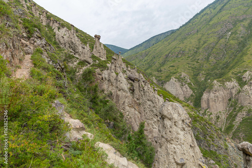 Stone mushrooms (or Akkurum tract) in Chulyshman river valley. Ulagan district, Altai republic, Russia. photo