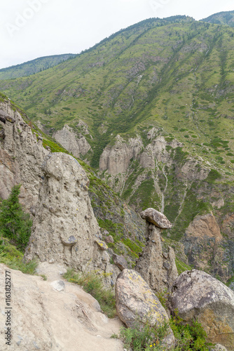 Stone mushrooms (or Akkurum tract) in Chulyshman river valley. Ulagan district, Altai republic, Russia. photo