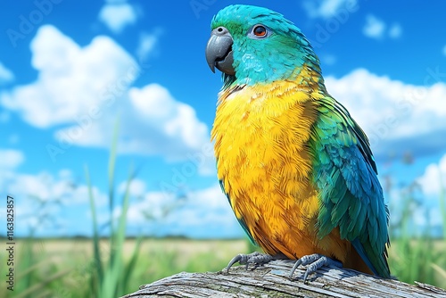 Nature’s Beauty: Golden-Shouldered Parrot, Parrot on Tree Branch in Sunlight, Golden-Shouldered Parrot Amidst Nature