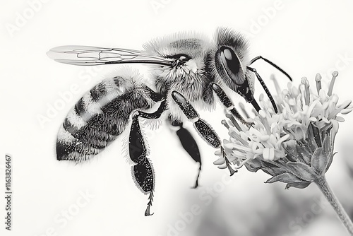 Honeybee Hovering Over Delicate Flower, Delicate Honeybee Hovering Above Bloom
