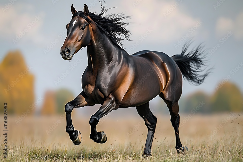 Full Stride Horse in Action, Horse Stretched in Mid-Movement, Striding Horse in Full Motion Full Stride Horse in Action, Horse Stretched in Mid-Movement, Striding Horse in Full Motion
