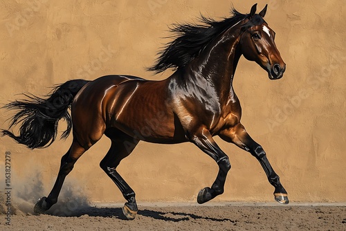 Horse in Full Stride, Horse Mid-Motion with Stretched Legs