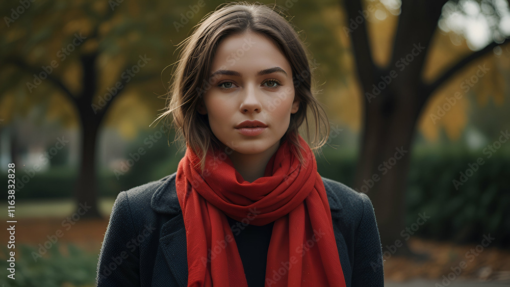 Captivating Portrait of a Girl Wrapped in a Cozy Red Scarf, Radiating Warmth and Elegance Captivating Portrait of a Girl Wrapped in a Cozy Red Scarf, Radiating Warmth and Elegance