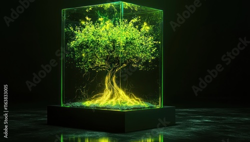 Glowing Tree in a Glass Cube photo