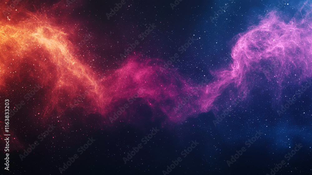 Naklejka premium Colorful Cosmic Nebula in Deep Space with Stars, Vibrant Nebulae Clouds in Rich Orange and Purple Hues on a Dark Starry Background