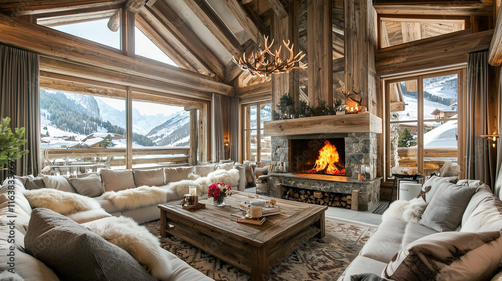 Salon cosy et luxueux dans un chalet alpin Salon cosy et luxueux dans un chalet alpin