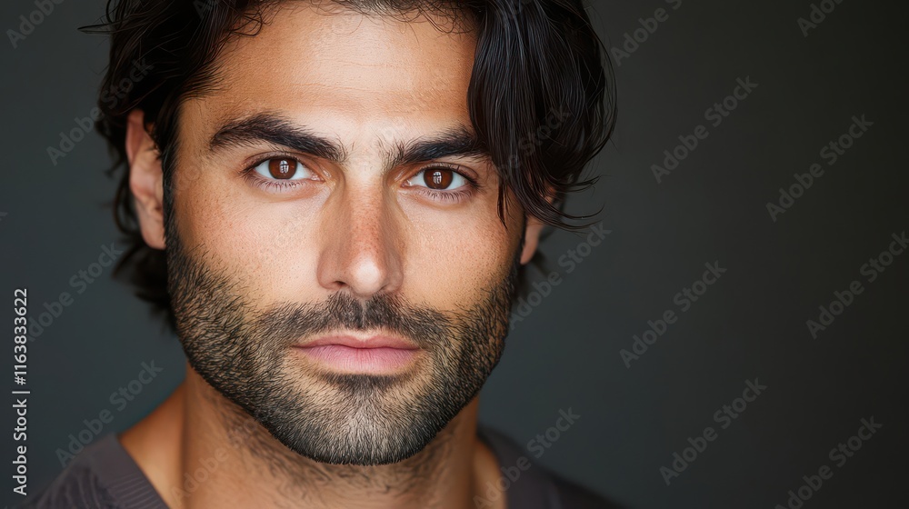 Obraz premium Intense Portrait of a Man with Dark Hair and Striking Features