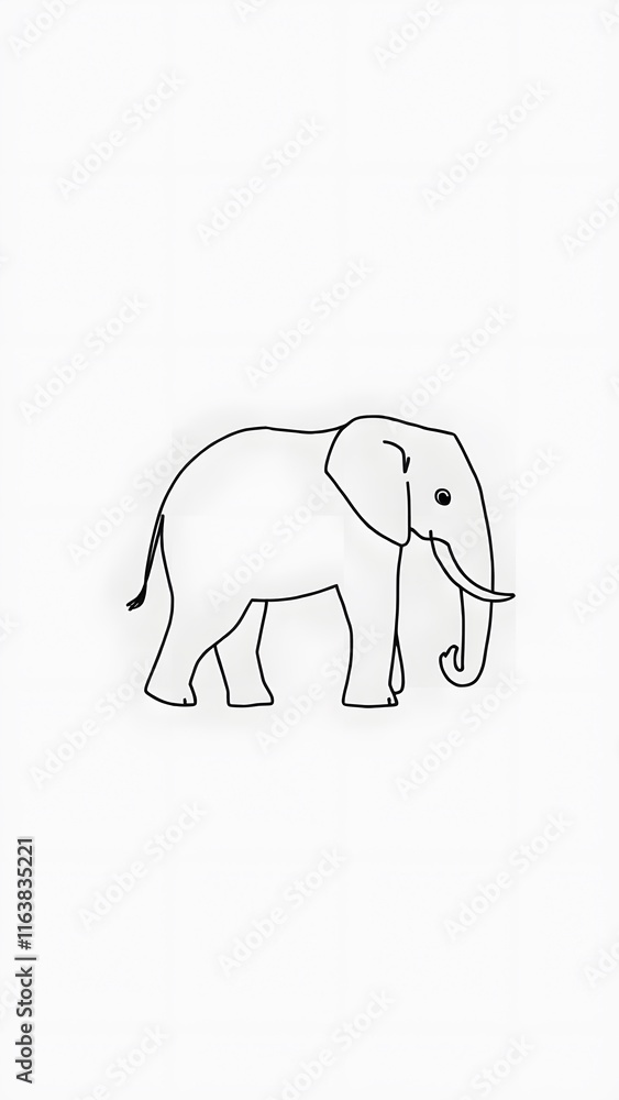 Minimalist Elephant Outline on Grey Background - Vertical Phone Wallpaper Background Minimalist Elephant Outline on Grey Background - Vertical Phone Wallpaper Background