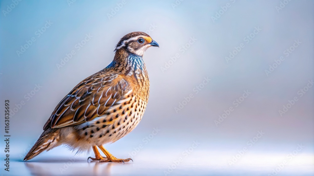 Obraz premium Japanese Quail in Studio Setting with Copy Space for Creative Use, Perfect for Nature Lovers and Bird Enthusiasts, Showcasing the Beauty and Details of This Unique Bird Species