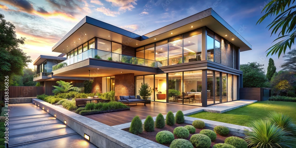 Fototapeta premium Luxury Modern House Isolated on Transparent Background for Architectural Visualization, Real Estate Marketing, and High-End Design Projects