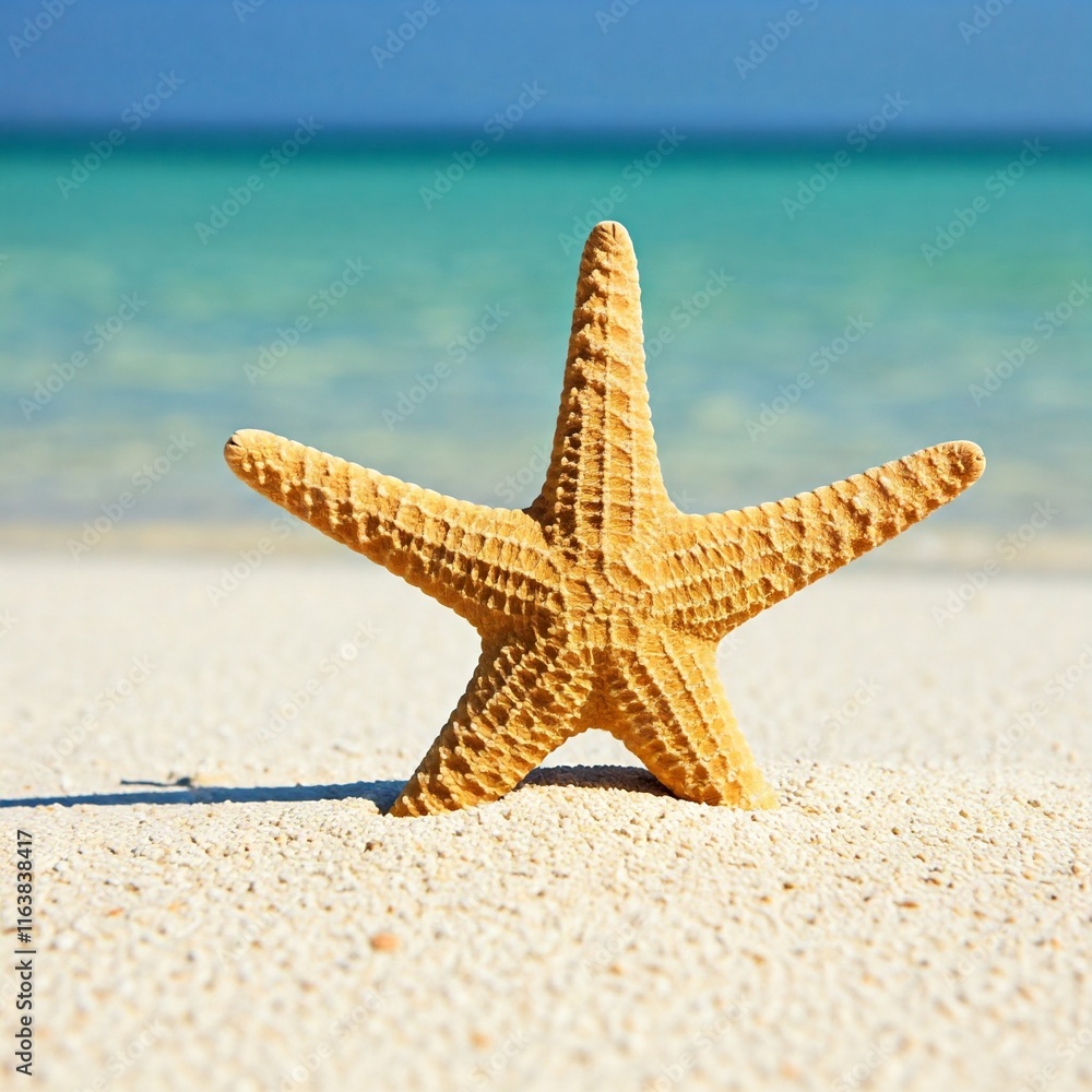 A close-up shot of a starfish resting on white sand, crystal-clear turquoise water in the background.
A close-up shot of a starfish resting on white sand, crystal-clear turquoise water in the background.
