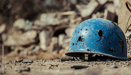 Press tv blue helmet and camera in war zone