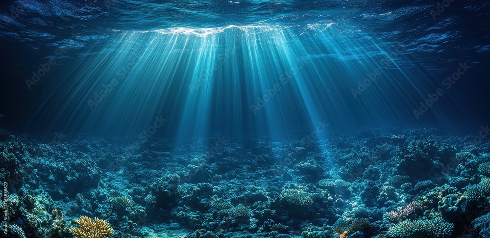 Fototapeta premium A blue ocean with sunlight shining on the water