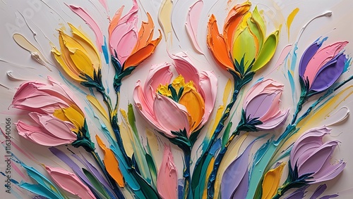 Close-up of Abstract Rough and Multicolored Textures, Featuring Bold, Dynamic Strokes and Intricate Patterns, Creating a Striking Visual Contrast Full of Depth and Artistic Energy