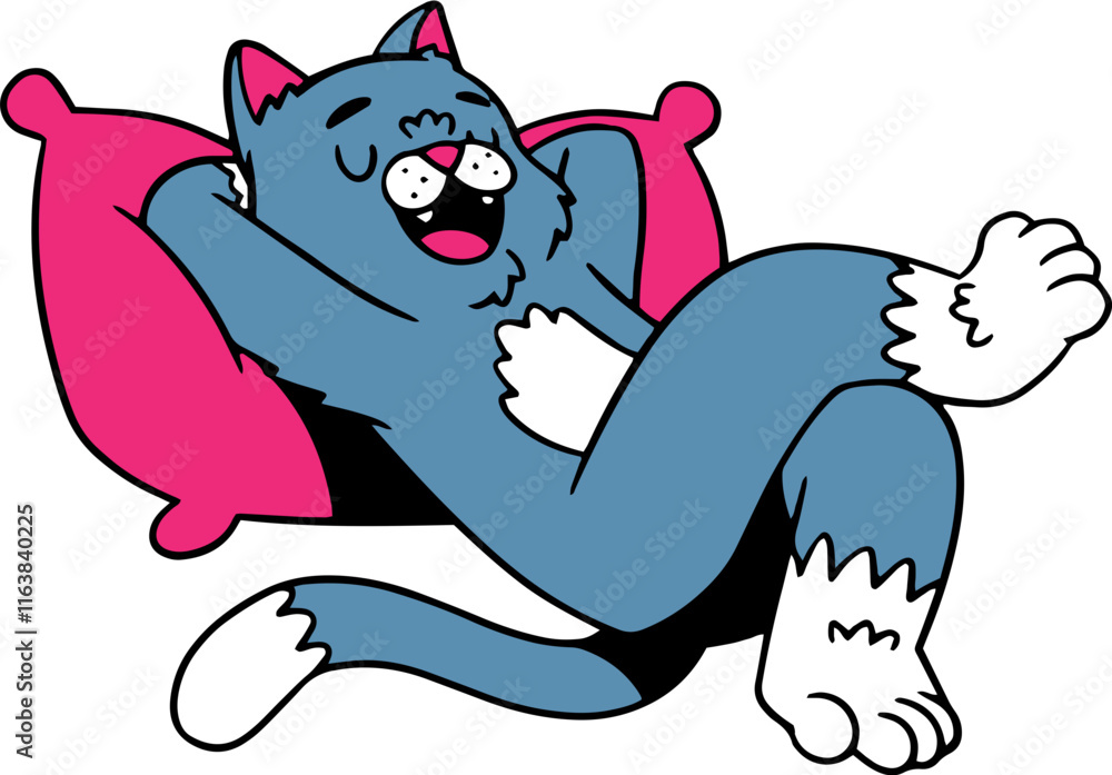 Fototapeta premium Cute Cat Cartoon Character, Cat Mascot Retro Style Illustration