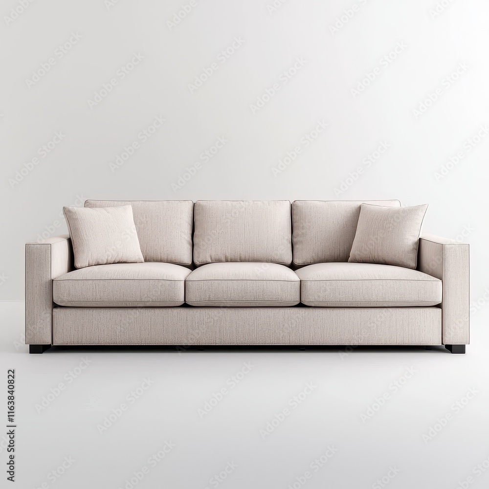 Fototapeta premium Modern Minimalist Couch in Soft Beige Upholstery for Living Room