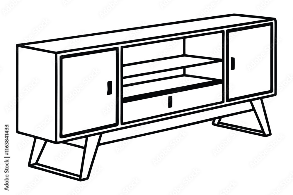 Minimalist line drawing of a TV stand slim and sleek line art design.eps Minimalist line drawing of a TV stand slim and sleek line art design.eps