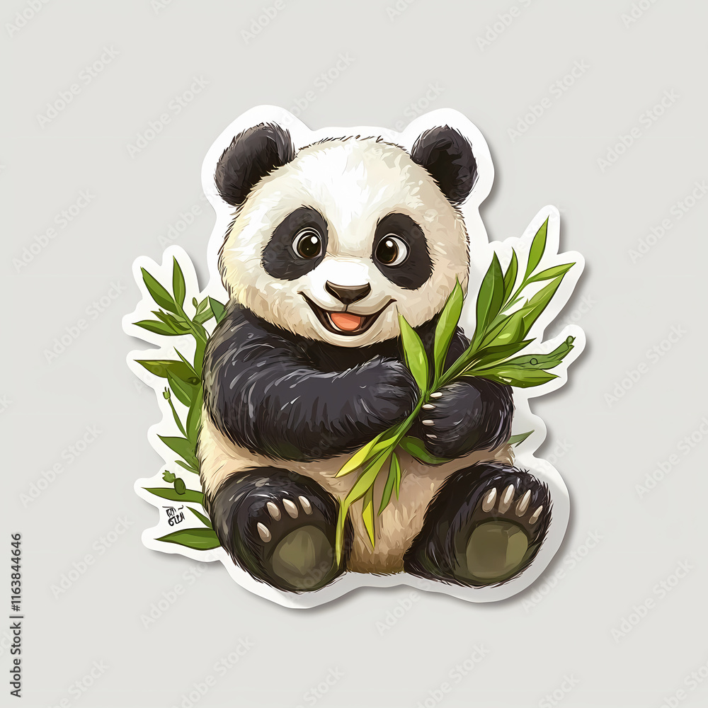 Cute panda holding bamboo with a joyful expression, perfect illustration for wildlife lovers. Generative AI Cute panda holding bamboo with a joyful expression, perfect illustration for wildlife lovers. Generative AI
