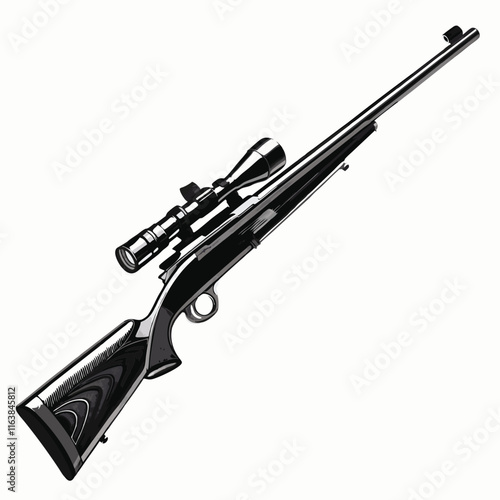 Sniper rifle, bolt-action, high-powered scope, black and white illustration, detailed weapon design, sleek modern firearm, precision shooting Vector