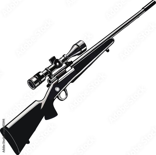 Sniper rifle, bolt-action, high-powered scope, black and white illustration, detailed weapon design, sleek modern firearm, precision shooting Vector