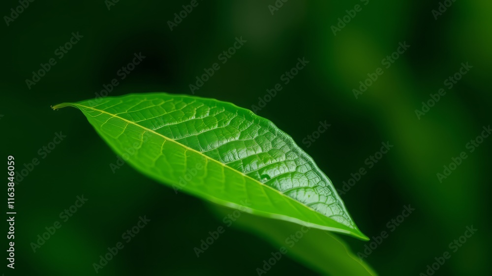 Lush Green Leaf Close-Up on Dark Background Lush Green Leaf Close-Up on Dark Background