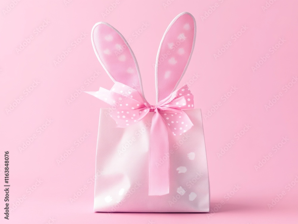 Cute Pink Bunny Ears Gift Bag with Pastel Colors and Polka Dot Ribbon for Easter or Spring Celebrations Cute Pink Bunny Ears Gift Bag with Pastel Colors and Polka Dot Ribbon for Easter or Spring Celebrations