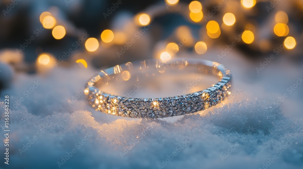 Elegant Diamond Bracelet on Snow with Twinkling Holiday Lights Elegant Diamond Bracelet on Snow with Twinkling Holiday Lights