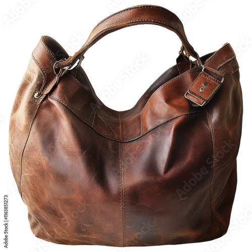 Stylish Leather Hobo Bag for Everyday Use on Transparent PNG background. photo