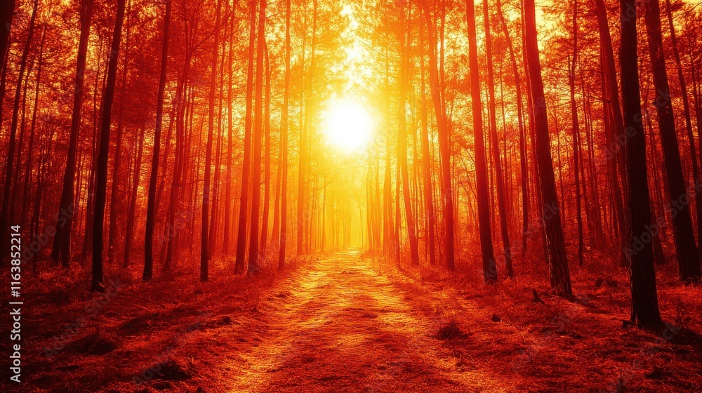 Obraz premium Warm Forest Light in High Contrast 3D Style