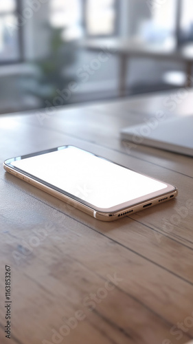 Wallpaper Mural Mockup of smartphone resting on wooden table in a bright indoor environment Torontodigital.ca