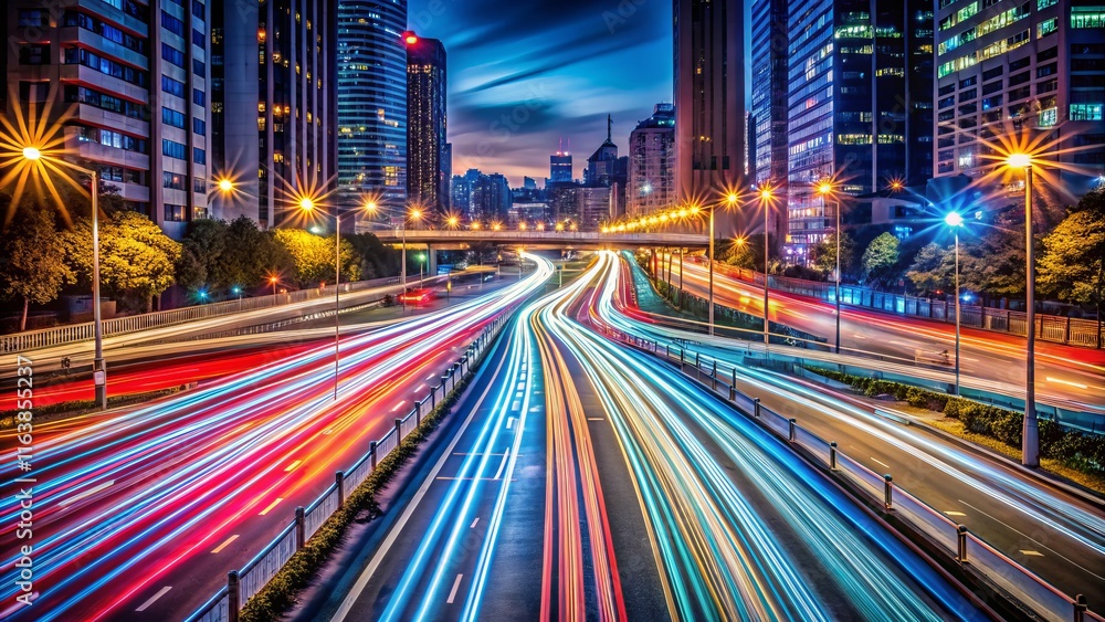 Abstract long exposure light trails in asymmetrical patterns for creative projects Abstract long exposure light trails in asymmetrical patterns for creative projects