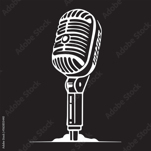 black and white mic logo type silhouette design