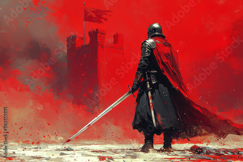 A hussar unsheathing his sword, poised for action,